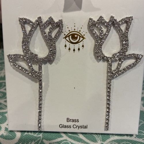 EYE CANDY Los Angeles Dahlia Drop Tulip Earrings Brass Glass Crystal NEW - Picture 10 of 10