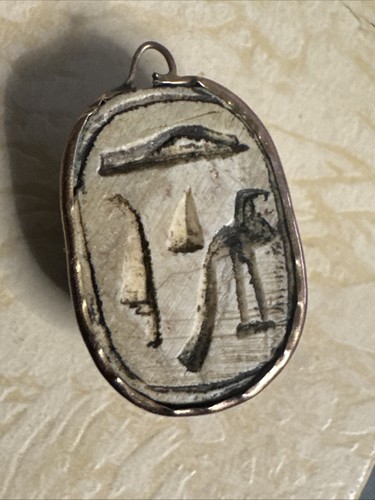 Antique 10k Gold Genuine CARVED EGYPTIAN SCARAB BEETLE Charm Pendant - Picture 4 of 9