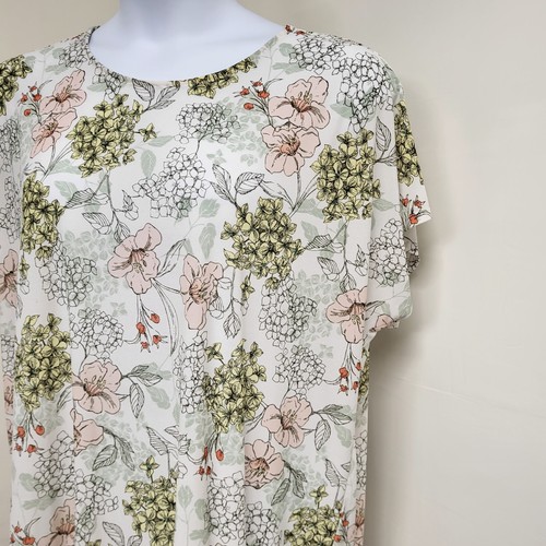 Cato Est 1946 Bluse Damen Gr. 18/20 W rosa Blumen Oberteil Lagenlook Rüschen Kurzarm - Bild 2 von 14