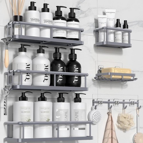 Shower Organizer Set 6 Piece Rustproof Adhesive Caddy Bathroom Storage Solution - Picture 26 of 55