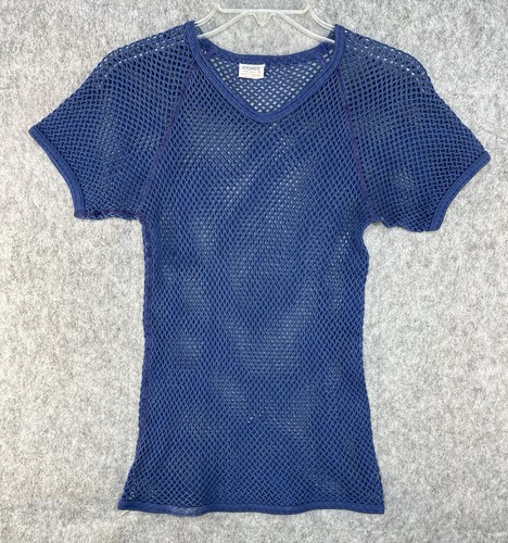 Vintage 1960s Brynte Mesh Fishnet Shirt Size Small Blue Norway Thrashed - Bild 1 von 7