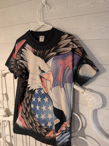 Vintage God Shirt Eagle AOP 90s USA Religion L Single Stitch All Over Print  - Bild 3 von 8