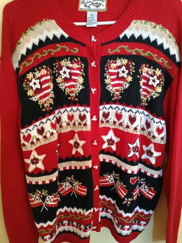 Heirloom Collectibles Damen Pullover Strickjacke Herzen Flaggen Strick Xl - Bild 2 von 7