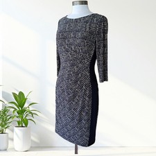 LAUREN Ralph Lauren Navy/Tan Contrast Panel Ruched Stretch Jersey Dress Size 10