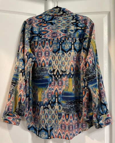 Jones New York Sport Shirt Womens 1X Multi Ikat Button Front Long Sleeve Blouse - Picture 2 of 16