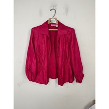 Chicos Fuchsia Pink Crinkle Open Front Jacket Size 2 Large Lightweight Blazer