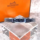 Vintage Hermes Paris Bangle Bracelet Black Enamel Silver Rim Size 65 with Box
