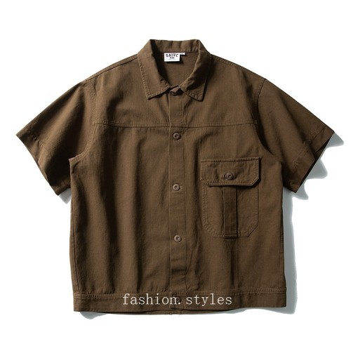 Verano Retro Multi-bolsillo Ropa de Trabajo Camisa Manga Corta Hombres Suelta Algodón Puro Top - Imagen 3 de 22