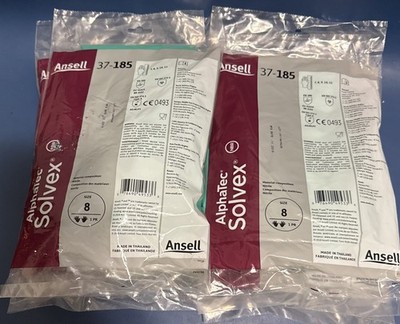 Lot Of (6) Sol-Vex Ansell 37-185 Nitrile Green Large Gloves - Size 8