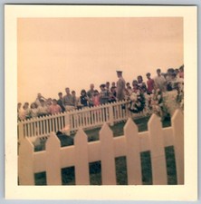 Vtg Color Snapshot Group At Event By White Fence 1960s