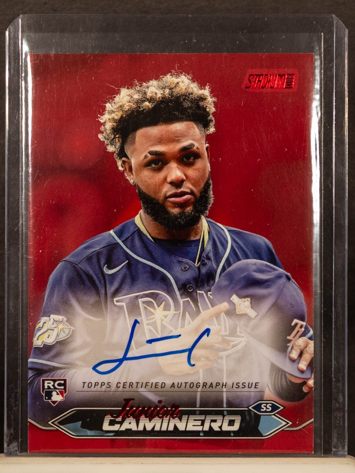 EL.HE9 Junior Caminero 2024 Topps Stadium Club #SCBA-JC Red Foil Auto RC 14/50