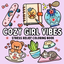 Cozy Girl Vibes Coloring Book: Easy and Bold Designs for Adults and Teens, Featu
