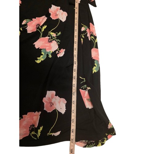 Anne Klein Black Pink Floral Print 3/4 Sleeve Wrap V Neck Midi Dress Size 8 - Bild 6 von 12