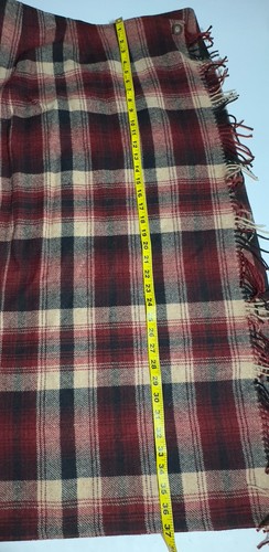 Eddie Bauer Women's Long Wrap Skirt Size 18 Tall Red Beige Plaid Fringed Wool - Picture 8 of 9