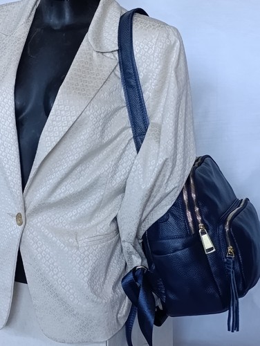 Borsa Donna Zaino VERA PELLE morbida Blu A Spalla Due Scomparti Divisori Tasche - Foto 12 di 20