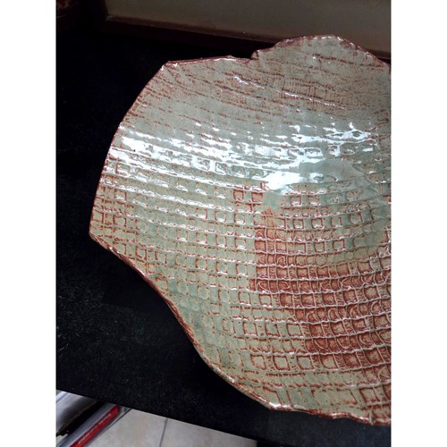 Studio Pottery Bowl Signed Textured Glaze Green & Rust Handmade Art Vintage - Picture 3 of 9