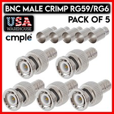 5 Pack BNC Male Crimp Connector RG59 RG6 Coaxial Antenna Cable CCTV Adapter Plug