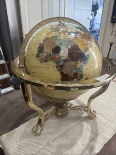 Gemstone Globe Brass Stand Semi Precious Stone Compass
