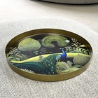 Gold Round Decorative Tray Home Decor for Coffee Table PEACOCK Candle Plate Bowl