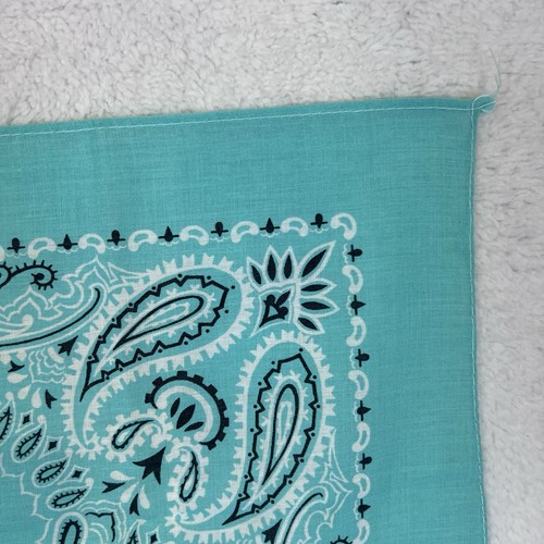 Vintage Wamcraft Bandana Teal Paisley USA Made Western Selvedge 22”x20.5” - Picture 3 of 7
