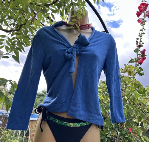 Fenn Wright Manson Royal Blue Silk Trim Fine Wool Viscose Cardigan UK 12 - Picture 2 of 17
