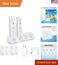 4-in-1 Charging Station for Wii & Wii U - Black, 4 Ports, Rechargeable Batter...