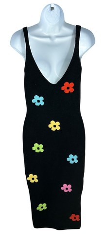 Vestido Suéter Midi Floral Tejido Sidra Talla Pequeña Sin Mangas Cuello en V Aberturas Laterales - Imagen 7 de 8