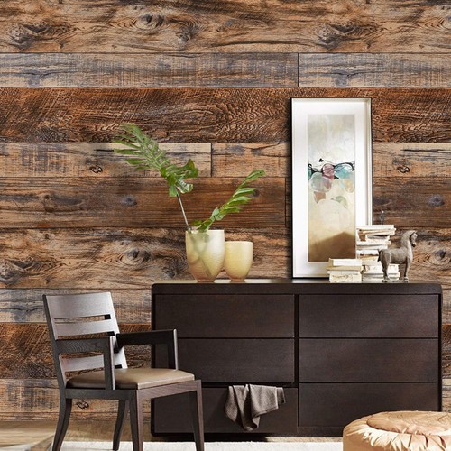 Transform Your Space with 17.71" x 708" Self-Adhesive Brown Wood Wallpaper - Picture 4 of 11