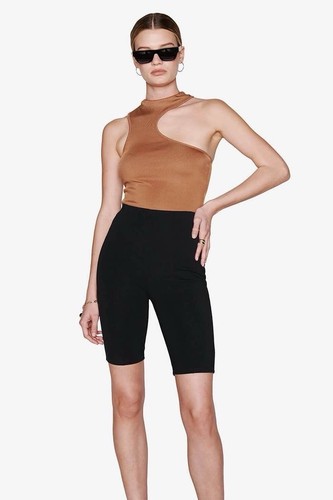 Anine Bing Womens Toby Pintuck Black Shorts Size S Biker Stretch Minimalist - Picture 2 of 21