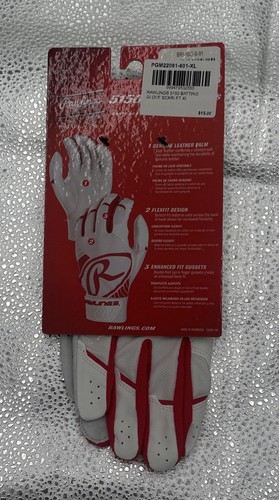 RAWLINGS 5150 ADULT BATTING GLOVES PAIR ADULT XL RED ON WHITE - Picture 2 of 2
