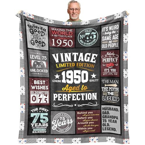 75th Birthday Gifts for Men Blanket 60"x 50", Gifts for 75 Year Old Man, 75 - Picture 2 of 8