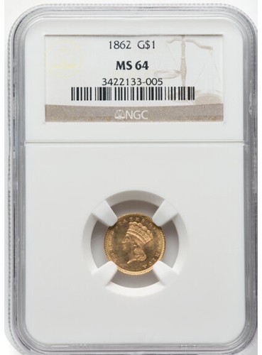 1862 Gold Dollar - Type 3 G$1 NGC MS64
