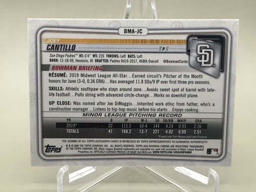 JOEY CANTILLO 2020 Bowman Chrome Mega Box MOJO REFRACTOR AUTO ROOKIE #BMA-JC - Picture 2 of 2