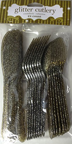 24-Piece Premium Plastic Assorted Cutlery, Glitz Gold Glitter - 09805 1 - Picture 6 of 7