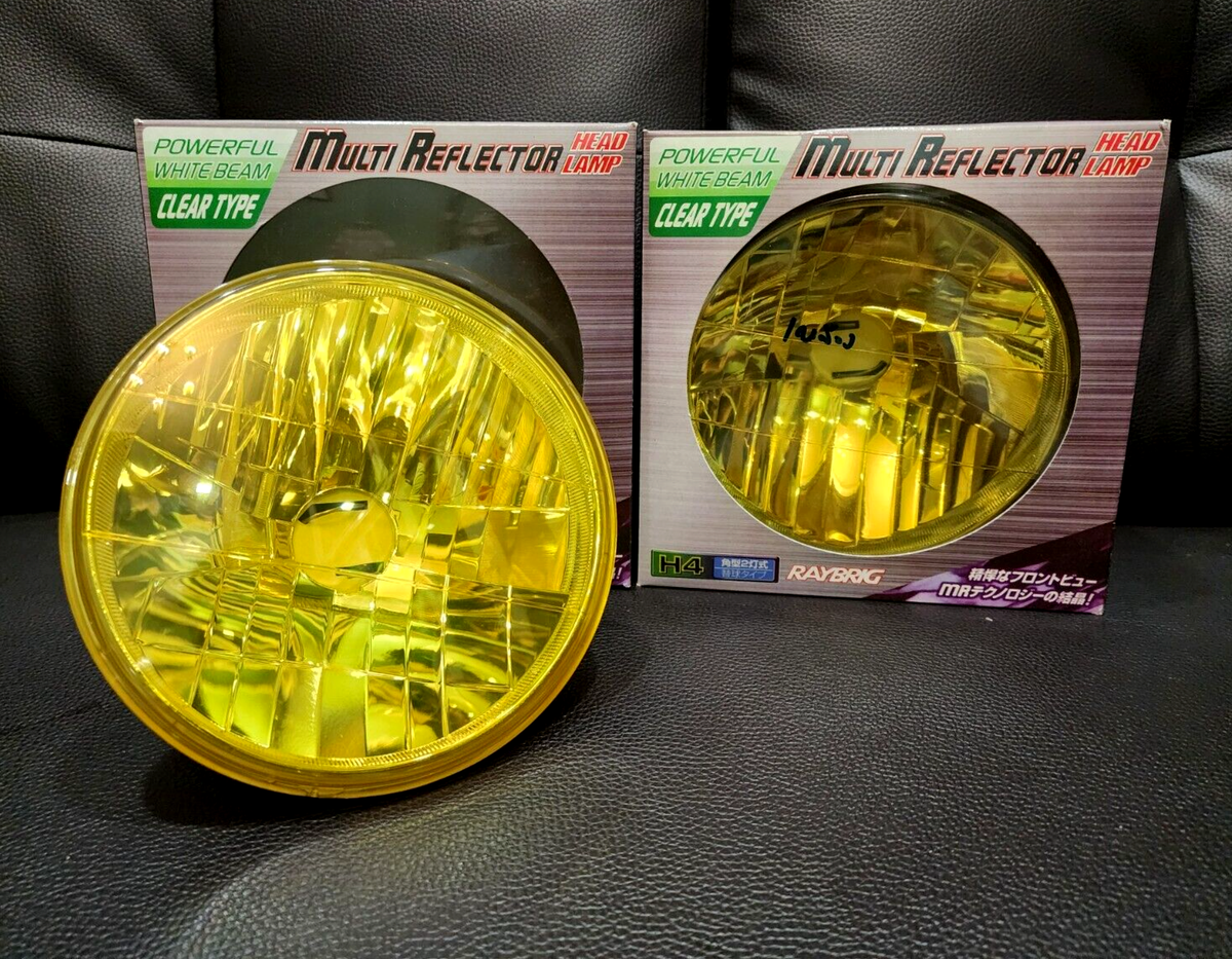 1PAIR H-4 RAYBRIG YELLOW LENS 7inch ROUND HEADLIGHTS FOR MAZDA MX