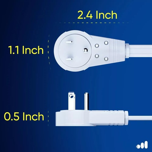 Extension Cord White Flat Multi Plug 1 Ft - 360° Rotating Short Power Cords - Picture 2 of 9