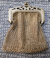 3.5" Long Antique Mini Mesh Coin Purse Gold Tone Chain Mail Art Deco