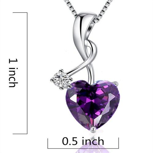 Sterling Silver Simulated Amethyst Heart Pendant Necklace Gift for Her - Picture 6 of 6