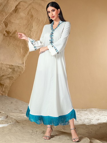 Maxi Vestido Largo Musulmán Abaya Islámico Mujeres Noche Caftán Vestidos Marroquíes Vestido - Imagen 13 de 14