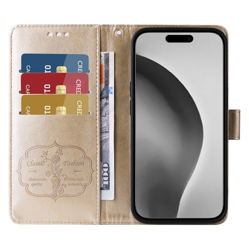 For iPhone 16 Pro/15/14/13/12/11 Embossed Leather Flip Wallet Card Stand Case - Picture 47 of 73