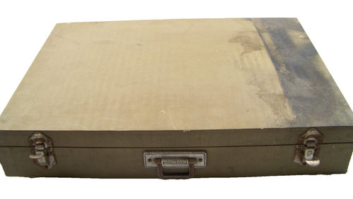 Vintage Langenau Mfg. Stampings Co. Oshkosh Holzscharnier konisch Box 20X13X4 - Bild 2 von 11