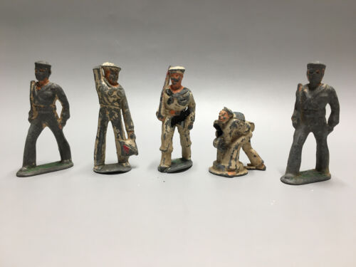 5 Vintage Lead Sailor Navy Figures - Manoil/Barclay - For Restoration