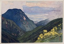 View from  tenj dake by Hiroshi Yoshida   1926 Japanese Woodblock Mountain Print
