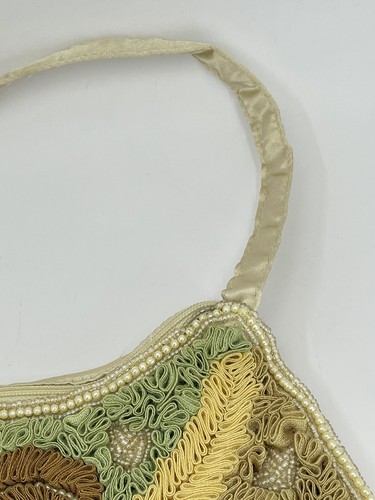 Vintage Abendtasche gewebtes Band Satin Kunstsamen Perle Art Deco Stil Indien - Bild 4 von 19
