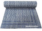 Handmade Blue Indigo Cotton Bedcover Indian Kantha Quilt Vintage Bedspread Quilt