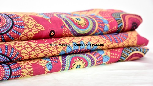 Indian Cotton 5 yards Throw Rangoli Fabric Boho Polka Dot Printed Running Fabric - Picture 2 of 4
