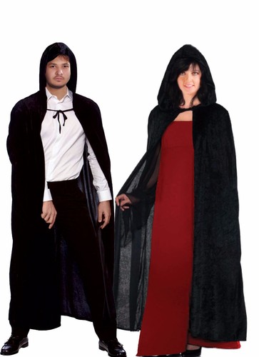 UNISEX 65" SAMTIG KAPUZENUMHANG UMHANG VAMPIR SCHWARZ LIPPENSTIFT VIEL HALLOWEEN KLEID - Bild 2 von 4