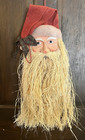 Vintage Primitive FOLK ART SANTA Natural Straw Or Raffia Beard Door/Wall  Hanger