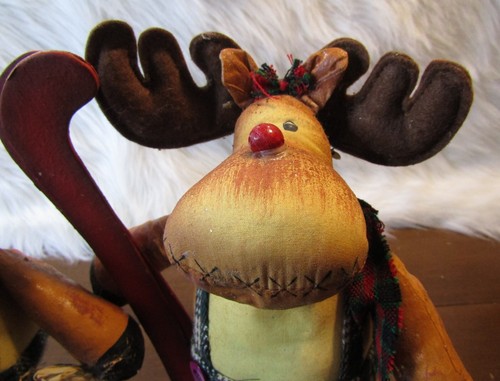 Christmas Moose Reindeer Plaid skis Plush Stuffed Animal Decor Set of 2 - Picture 2 of 5
