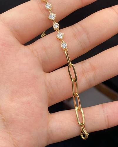 Round & Princess Cut Lab crea tedDiamond Tennis Bracelet yellow Gold plated 7" - Picture 4 of 5